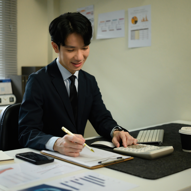 small business owner reviewing tax paperwork